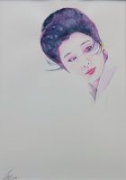 三分一 秀人 さん　「吉永 小百合」　水彩女優さんシリーズで数多くのお作品を描かれてきました。小さめの紙に描き込みの密度をあげたデッサンや水彩画を、昨年も何枚も拝見しましたがどれもクオリティーが高くどんどん上達されています。今作品もそうですが、画面の中で効果的でしたら強い色をさしたり、ある部分を大胆に省略してリアリティーを増したりと、写真を単に写すのではなく自らの考え方や見方で絵を描けています。今回も人物画として良く描けていますし、余白の白いエリアに想像力を掻き立てられます。（講評：宮脇）
